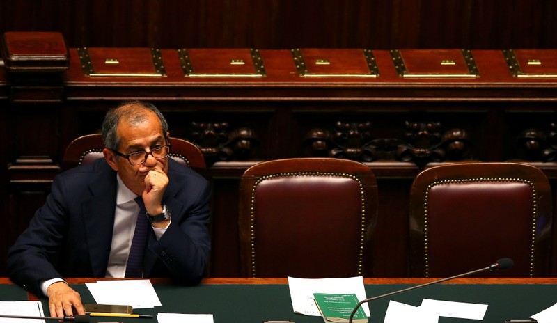 Italian Economy Minister Giovanni Tria attends during his first session at the Lower House of the Parliament in Rome