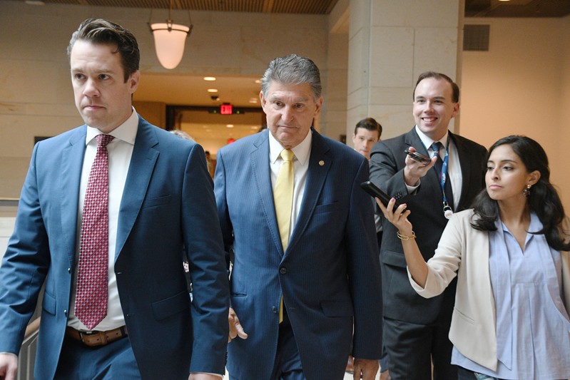 Sen. Joe Manchin, (D-WV) heads to the Senate Security Office to peruse the FBI report on sexual assault in connection with U.S. Supreme Court nominee judge Brett Kavanaugh in Washington