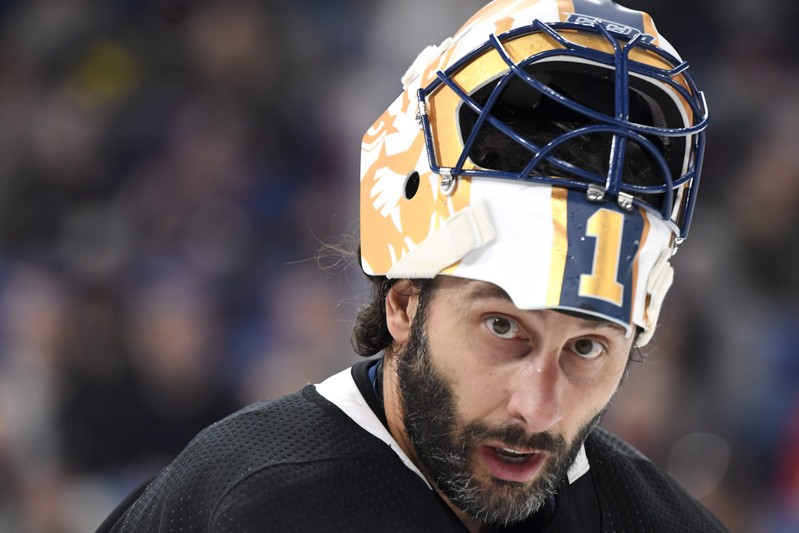 Roberto Luongo of Florida Panthers attends team's ice practise in Helsinki
