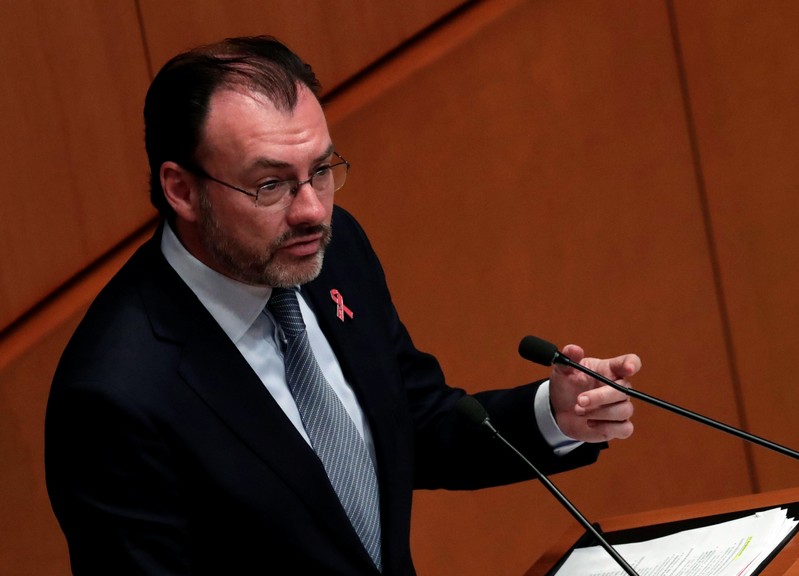 Mexico's Foreign Minister Luis Videgaray gives a speech to senators during a plenary session of Mexico's Senate in Mexico City