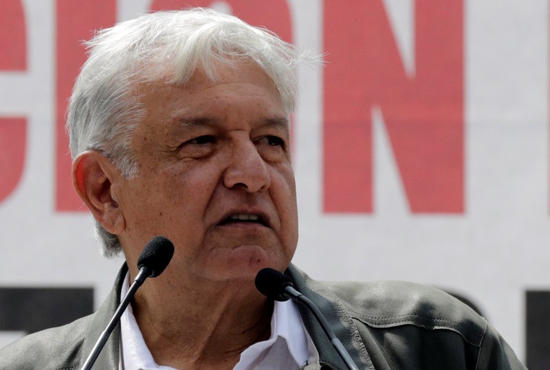 Mexico's President-elect Andres Manuel Lopez Obrador speaks during a rally as part of a tour to thank supporters for his victory in the July 1 election, in Mexico City
