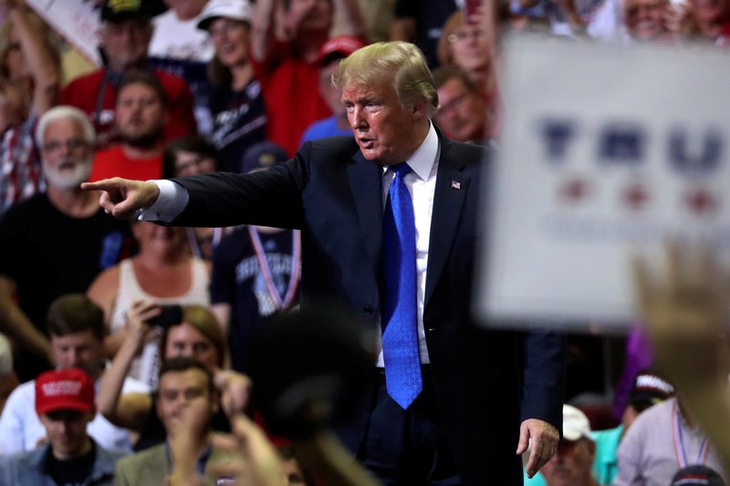 President Donald Trump rallies with supporters during a Make America Great Again rally in Southaven Mississippi