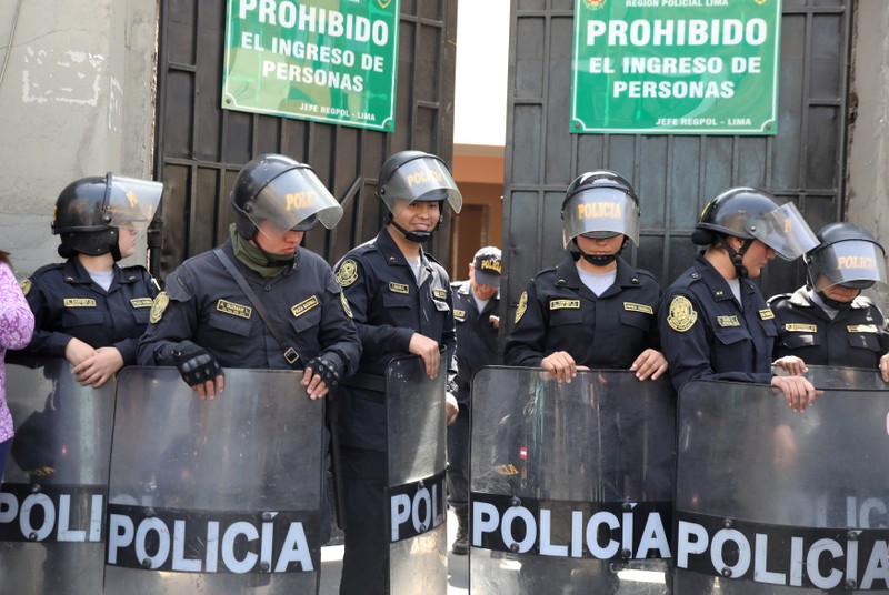 Policemen guard the prefecture where Keiko Fujimori is detained in Lima