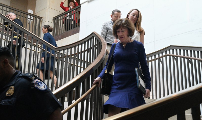 U.S. Senator Susan Collins arrives to read FBI report on Supreme Court nominee Kavanaugh on Capitol Hill in Washington