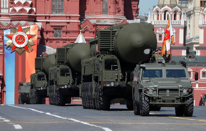 Russian servicemen drive Yars RS-24 intercontinental ballistic missile systems during the Victory Day parade at the Red Square in Moscow