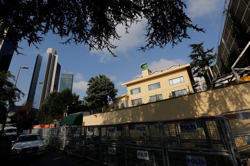 Security barriers are seen outside the Saudi Arabia's consulate in Istanbul