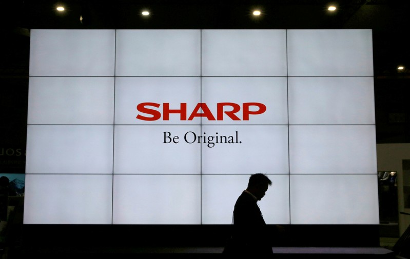 A logo of Sharp Corp is pictured at the CEATEC JAPAN 2017 in Chiba