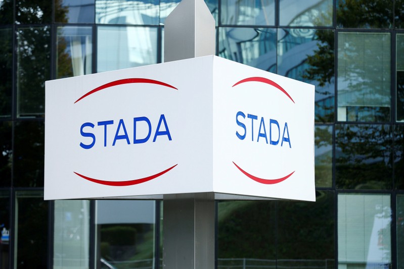 FILE PHOTO: The logo of Stada Arzneimittel AG is pictured at their headquarters in Bad Vilbel near Frankfurt