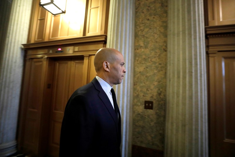 FILE PHOTO: U.S. Senator Booker leaves after procedural vote on Kavanaugh nomination on Capitol Hill in Washington