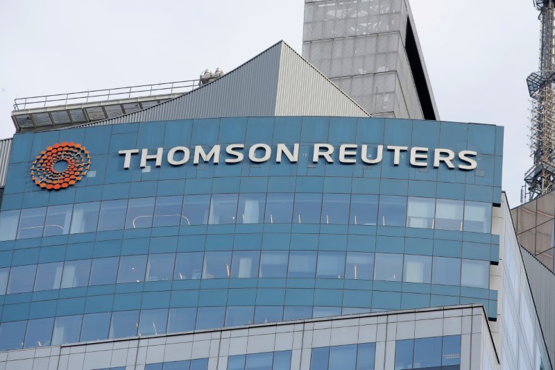 FILE PHOTO: The Thomson Reuters logo is seen on the company building in Times Square New York