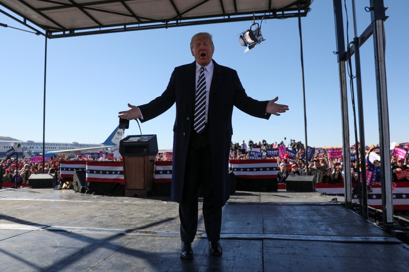 U.S. President Donald Trump rallies with supporters at Elko Regional Airport in Elko