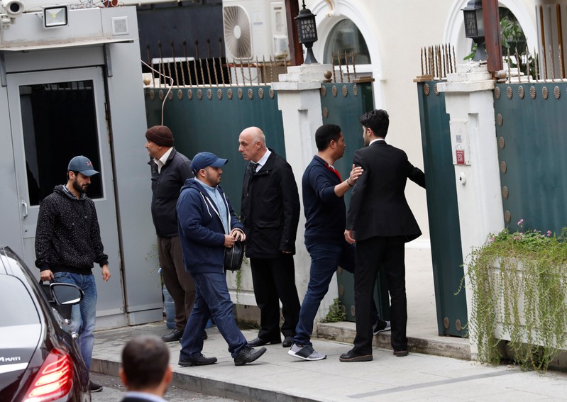 Saudi officials arrive to the residence of Saudi Arabia's Consul General Mohammad al-Otaibi in Istanbul