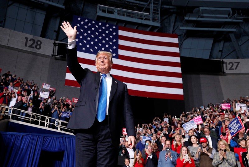 U.S. President Trump arrives for a campaign rally in Charlotte