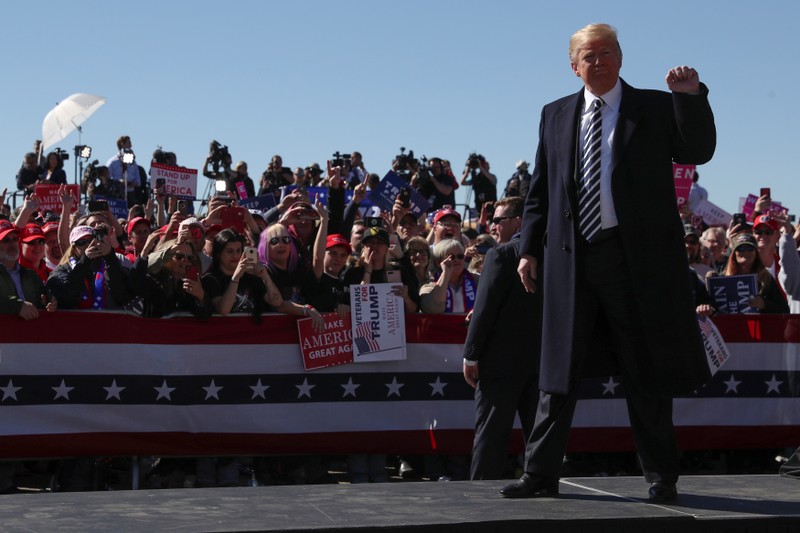 U.S. President Donald Trump rallies with supporters at Elko Regional Airport in Elko