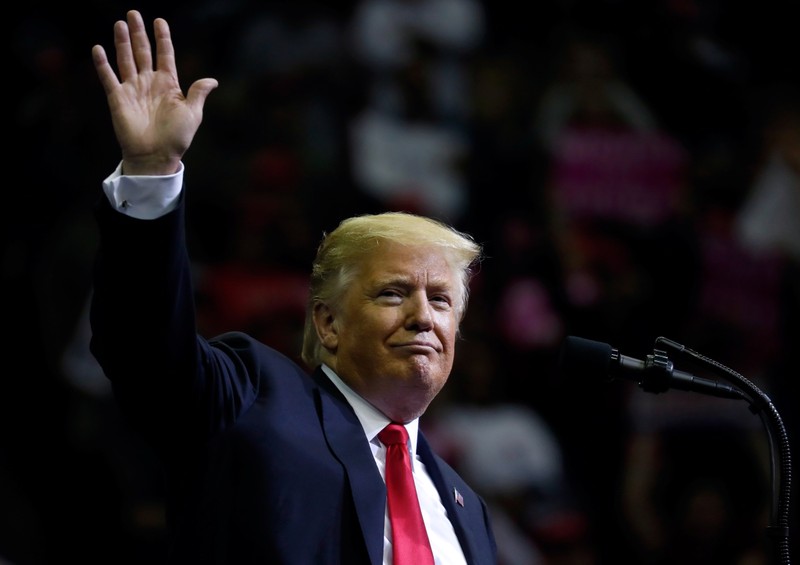 U.S. President Trump speaks at a campaign rally for U.S. Senator Cruz (R-TX) in Houston