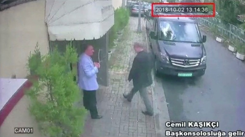A still image taken from CCTV video and obtained by TRT World claims to show Saudi journalist Khashoggi as he arrives at Saudi Arabia's consulate in Istanbul