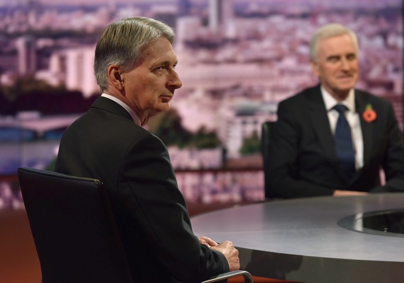 Britain's Chancellor of the Exchequer Philip Hammond and Shadow Chancellor of the Exchequer John McDonnell appear on the Marr Show on BBC Television in central London