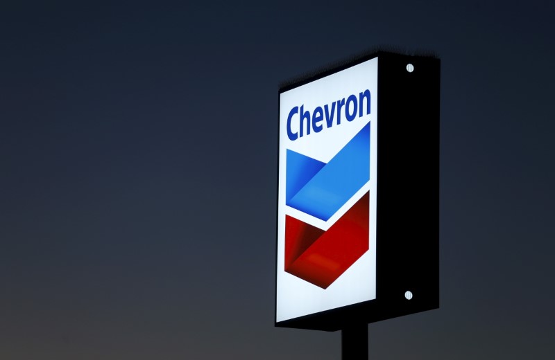 File photo of a Chevron gas station sign in Cardiff, California