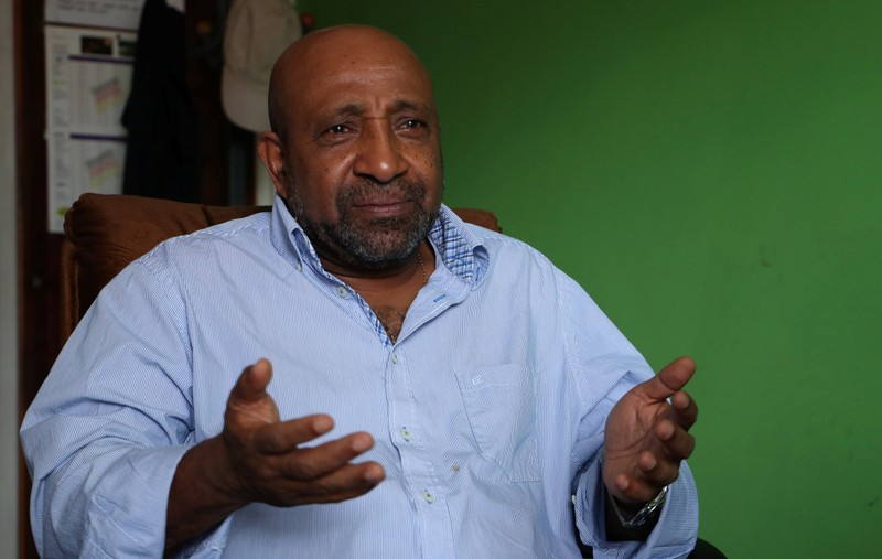 FILE PHOTO: Berhanu Nega, an exiled Ethiopian Ginbot 7 rebel leader speaks during a Reuters interview at his office in Addis Ababa