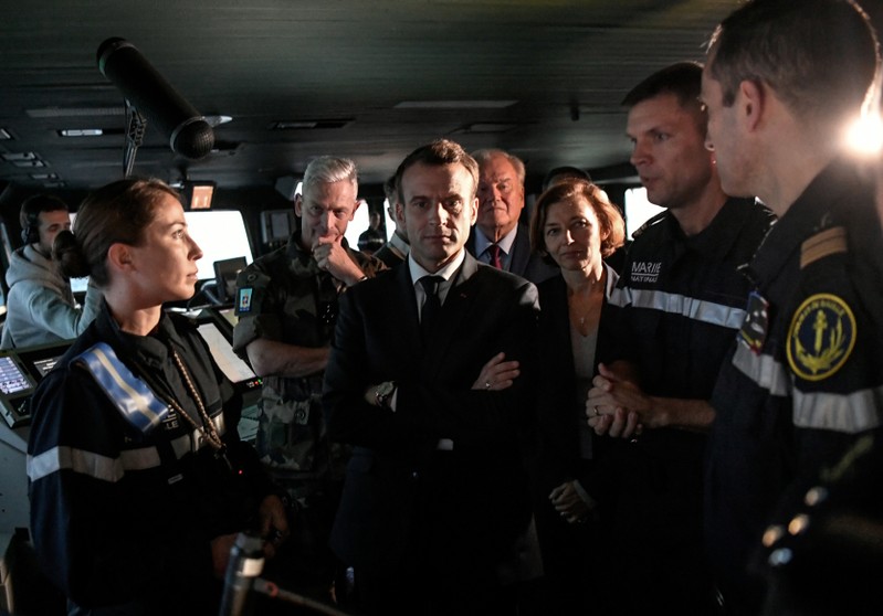 French President Emmanuel Macron visits the aircraft carrier 