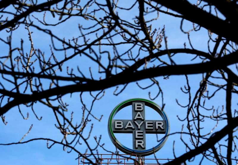 FILE PHOTO: The logo of Bayer AG is pictured at the Bayer Healthcare subgroup production plant in Wuppertal, Germany