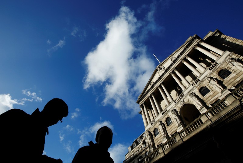 FILE PHOTO: People pass the Bank of England in the City of London
