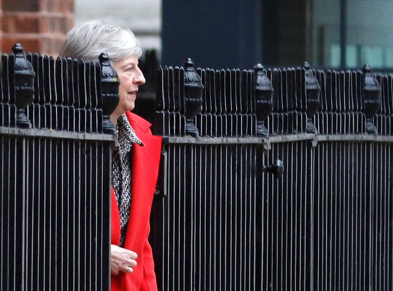 Britain's Prime Minister Theresa May leaves 10 Downing Street via the back exit in London