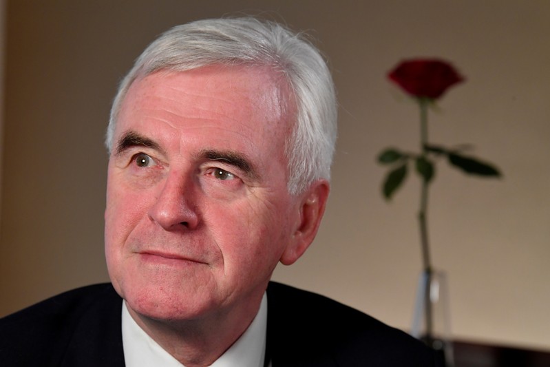 FILE PHOTO: Britain's Shadow Chancellor of the Exchequer, John McDonnell, poses for a photograph following a Reuters Newsmaker event in London