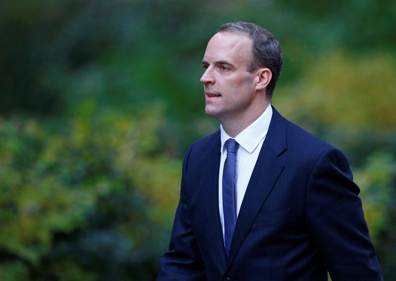Britain's Secretary of State for Exiting the European Union Dominic Raab arrives at 10 Downing Street in London