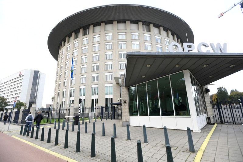 FILE PHOTO: The headquarters of the Organization for the Prohibition of Chemical Weapons (OPCW) is pictured in The Hague