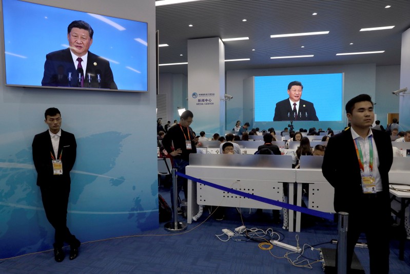 Chinese President Xi is seen on a live broadcast during the opening ceremony for the China International Import Expo held in Shanghai