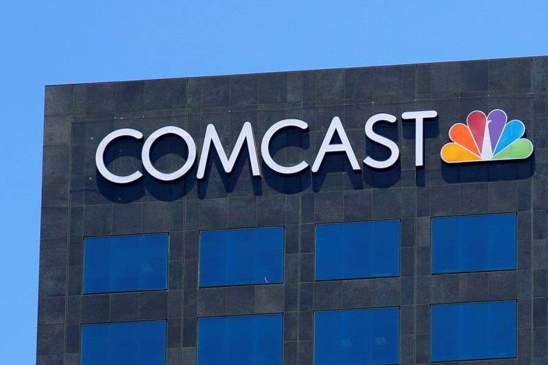 FILE PHOTO: The Comcast NBC logo is shown on a building in Los Angeles
