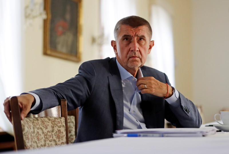 FILE PHOTO: Czech PM Babis speaks attends an interview with Reuters at the Hrzan's Palace in Prague