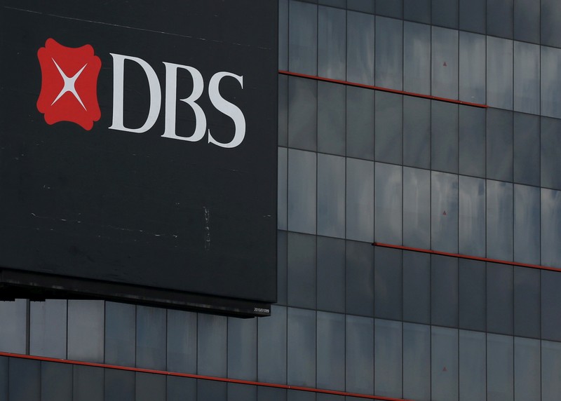 FILE PHOTO: A logo of DBS is pictured outside an office in Singapore