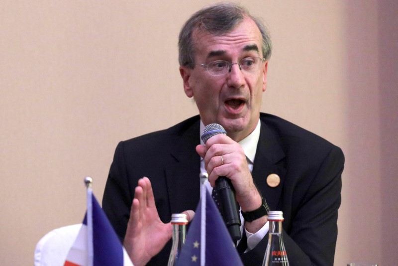 FILE PHOTO - Governor of the Bank of France Francois Villeroy de Galhau attends a news conference held at the close of the G20 Finance Ministers and Central Bank Governors meeting in Chengdu