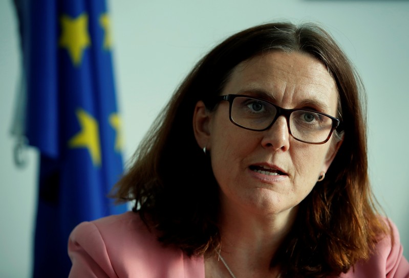 EU Trade Commissioner Malmstrom attends an interview with Reuters in Geneva