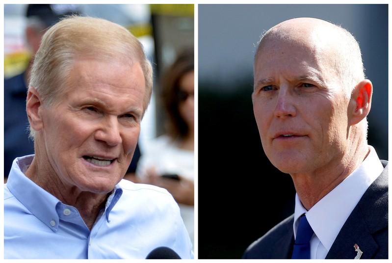 FILE PHOTO: Combination photo of U.S. Senator Bill Nelson and Florida Governor Rick Scott