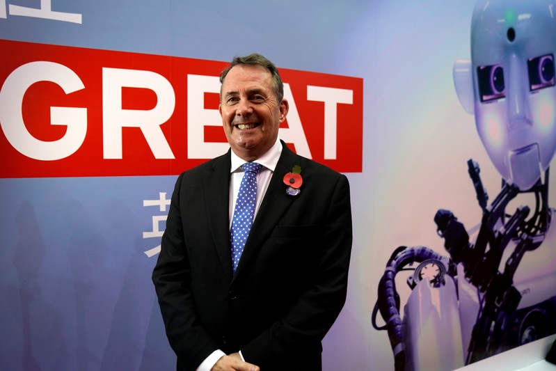 Britain's International Trade Secretary Liam Fox is interviewed by Reuters at the China International Import Expo (CIIE), at the National Exhibition and Convention Center in Shanghai