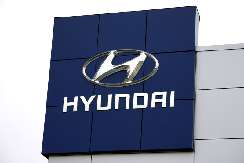 FILE PHOTO The Hyundai logo is seen outside a Hyundai car dealer in Golden