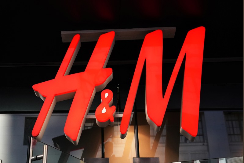 An H&M sign is pictured during Black Friday shopping in New York City