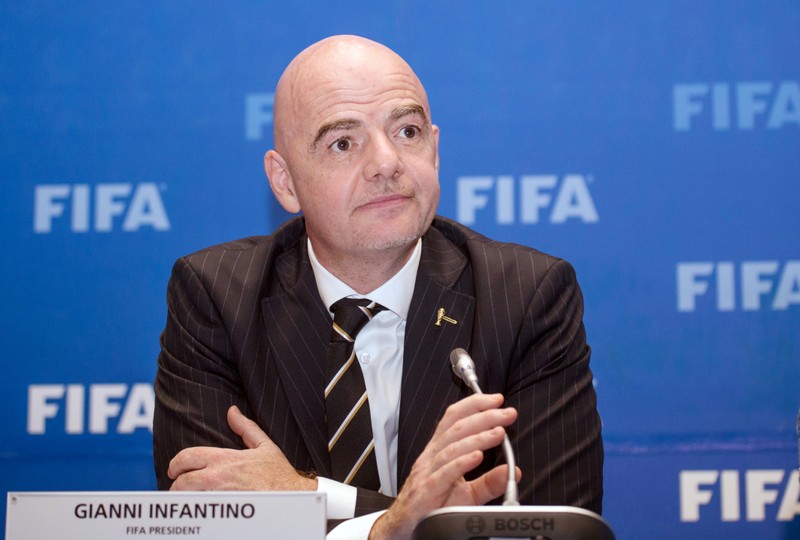FILE PHOTO: FIFA President Gianni Infantino attends a news conference in Kigali