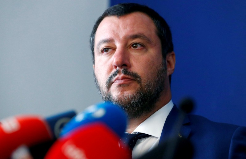 FILE PHOTO: Italy's far right leader and Interior Minister Matteo Salvini attends a a news conference with French far right leader Marine Le Pen in Rome