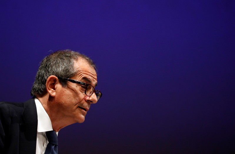 FILE PHOTO - Italian Economy Minister Giovanni Tria speaks during Assolombarda meeting at La Scala theater in Milan