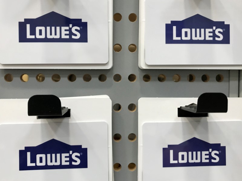 FILE PHOTO - Gift cards are shown for sale inside a Lowe's retail store in Carlsbad, California,