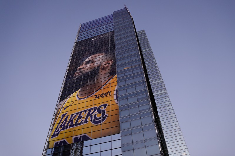 FILE PHOTO: Advertising displays of NBA basketball star LeBron James in downtown Los Angeles