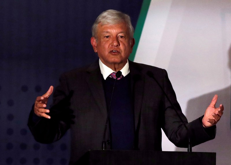 President-elect Andres Lopez Obrador talks about his security plan to the media in Mexico City