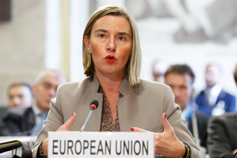 European Union Foreign Policy Chief Federica Mogherini delivers her statement, during the Geneva Conference on Afghanistan, at the European headquarters of the United Nations in Geneva