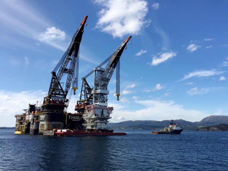 FILE PHOTO: A general view of the drilling platform at Johan Sverdrup field near Stord