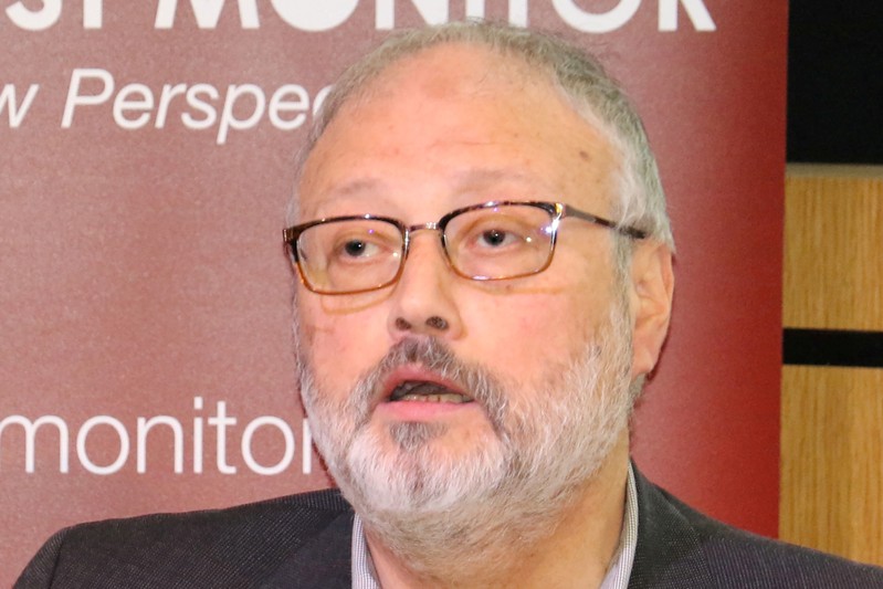 Saudi dissident Jamal Khashoggi speaks at an event hosted by Middle East Monitor in London