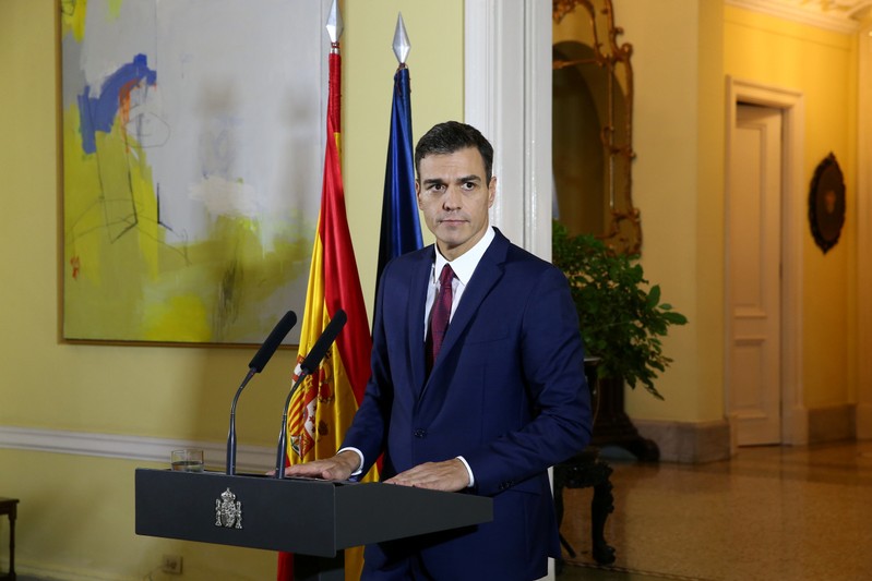 FILE PHOTO - Spain's Prime Minister Pedro Sanchez delivers a speech during a visit to Havana